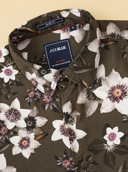Green Printed Slim Fit Casual Shirt | JadeBlue