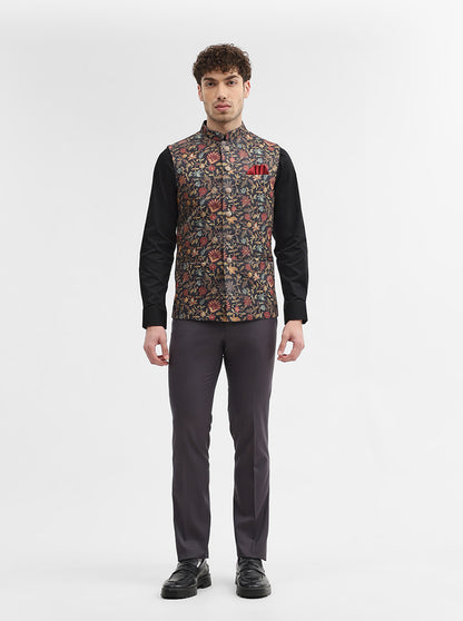 Black Printed Regular Fit Waistcoat | Wyre