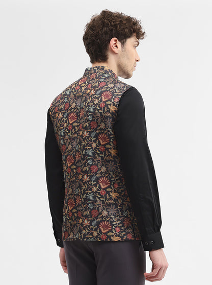 Black Printed Regular Fit Waistcoat | Wyre