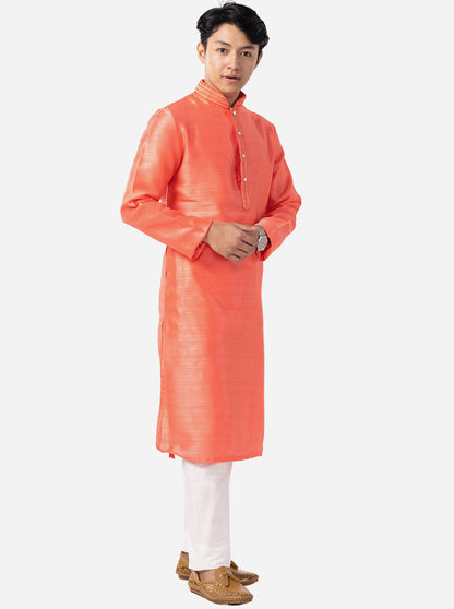 Vibrant Coral Peach Solid Kurta | The Kurta Company