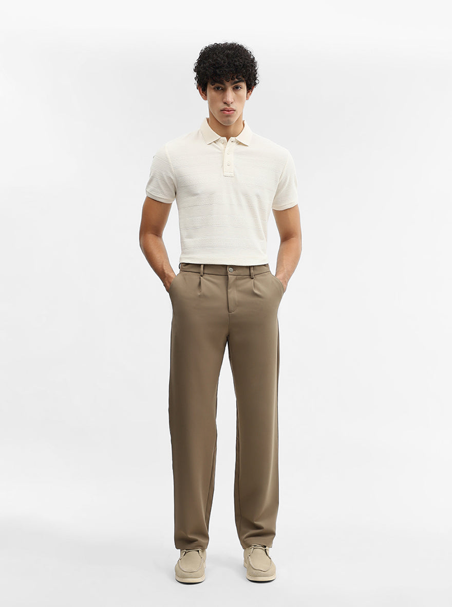 Off White Jacquard Slim Fit Polo T-Shirt | JadeBlue