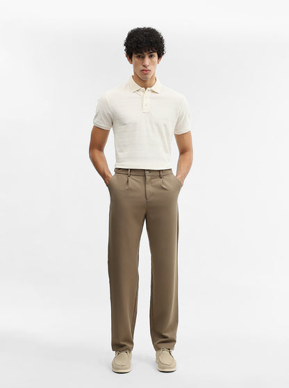 Off White Jacquard Slim Fit Polo T-Shirt | JadeBlue
