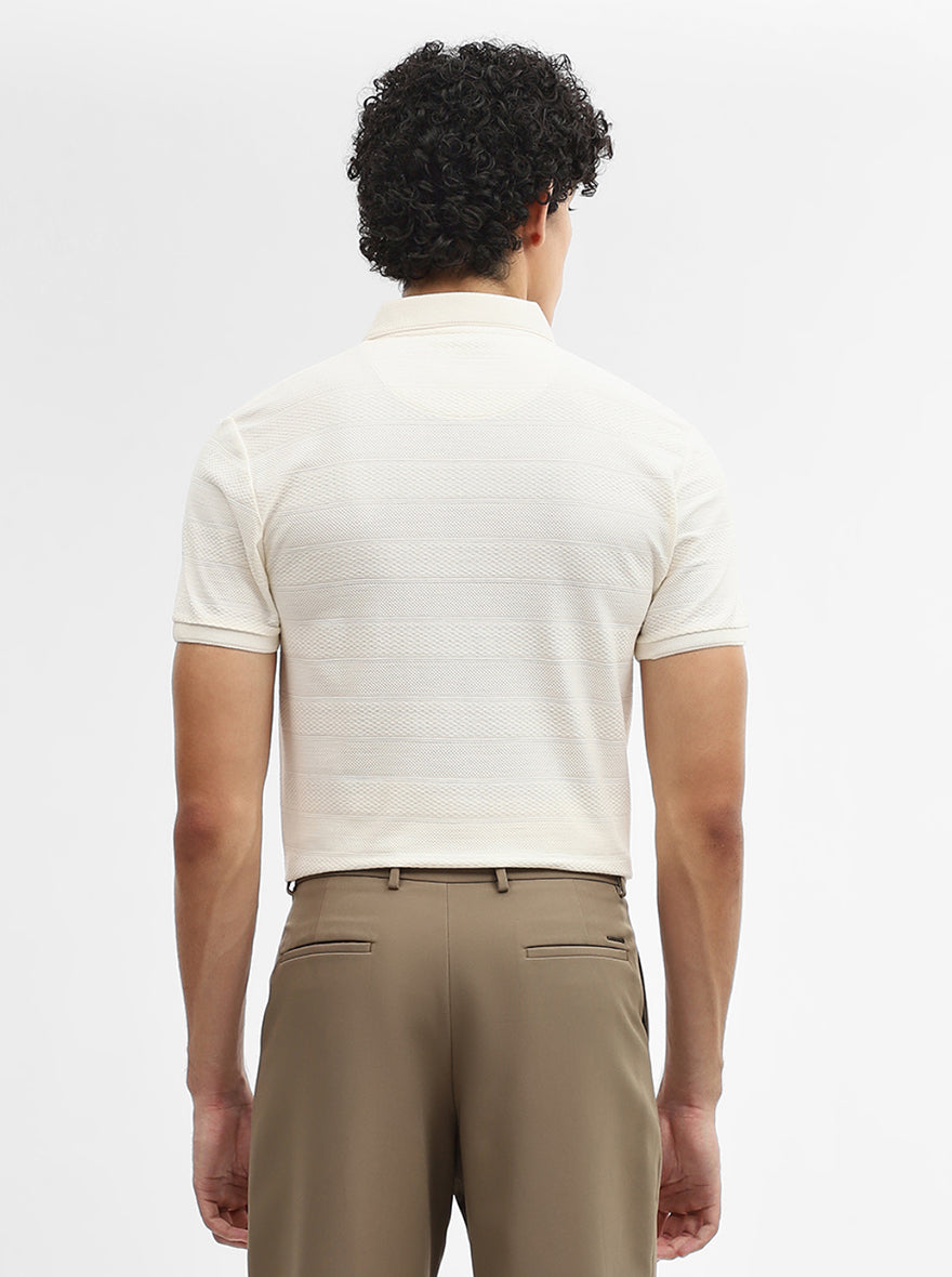 Off White Jacquard Slim Fit Polo T-Shirt | JadeBlue