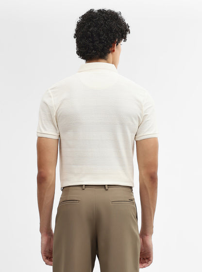 Off White Jacquard Slim Fit Polo T-Shirt | JadeBlue