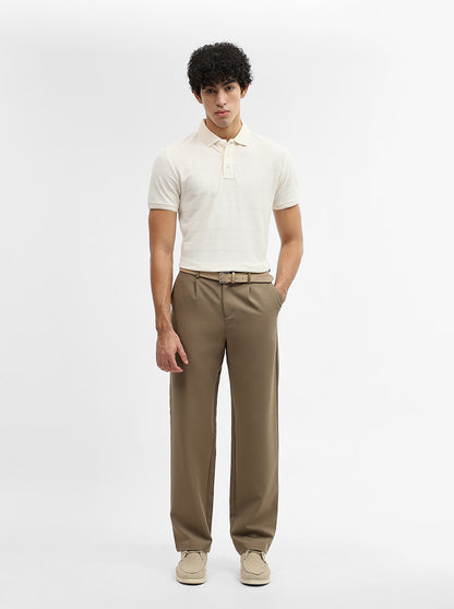 Off White Jacquard Slim Fit Polo T-Shirt | JadeBlue