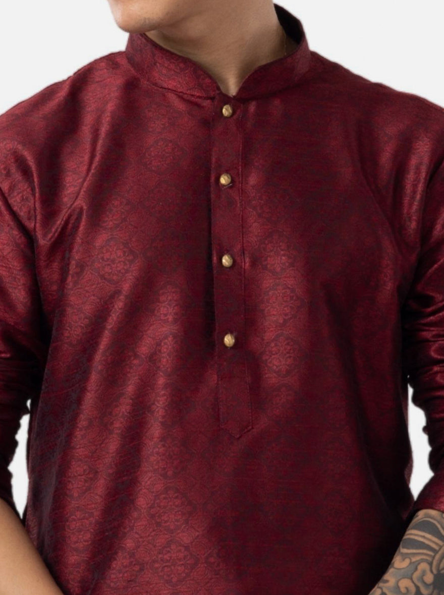 Red Printed Cotton Silk Blend Kurta | The Kurta Company