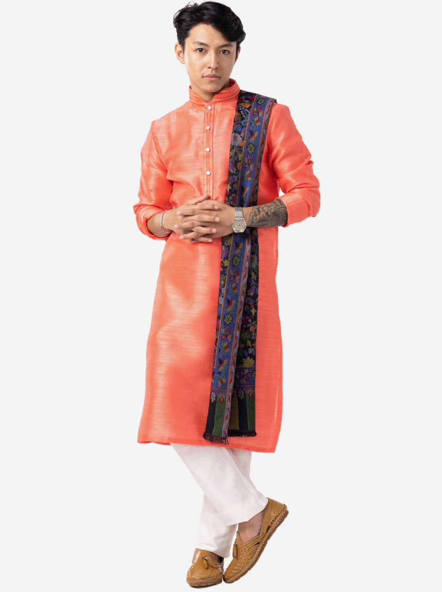 Vibrant Coral Peach Solid Kurta | The Kurta Company