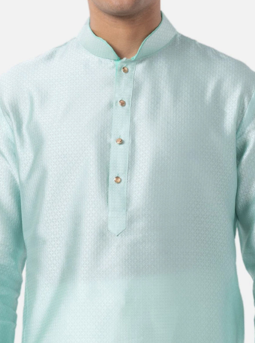 Aquamarine Blue Self Textured Cotton Blend Kurta | The Kurta Company