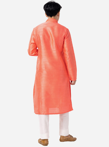 Vibrant Coral Peach Solid Kurta | The Kurta Company