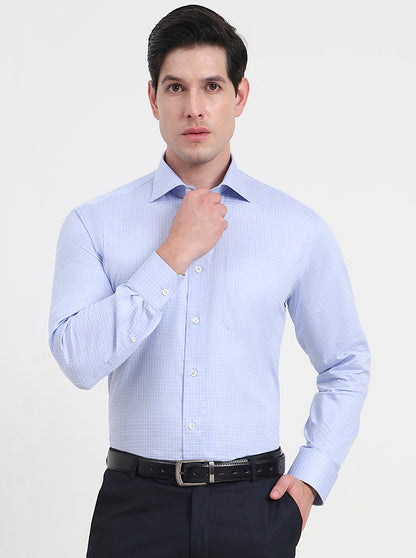 Light Blue Checked Slim Fit Formal Shirt | JadeBlue Super Luxe