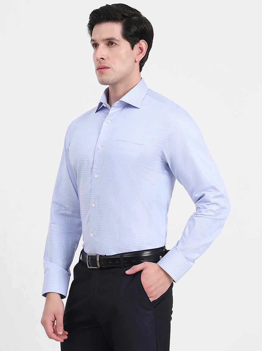 Light Blue Checked Slim Fit Formal Shirt | JadeBlue Super Luxe