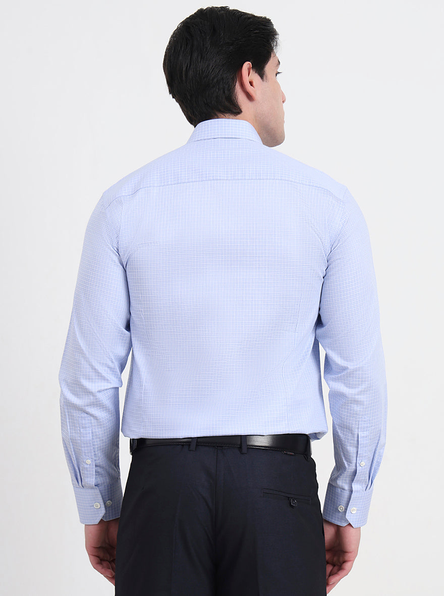 Light Blue Checked Slim Fit Formal Shirt | JadeBlue Super Luxe
