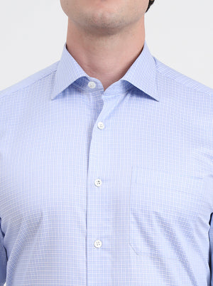 Light Blue Checked Slim Fit Formal Shirt | JadeBlue Super Luxe