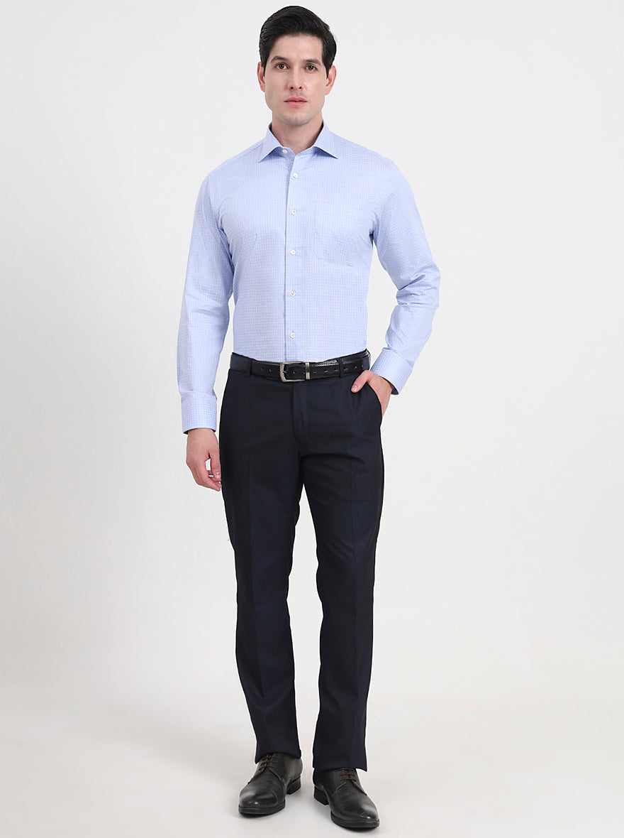 Light Blue Checked Slim Fit Formal Shirt | JadeBlue Super Luxe