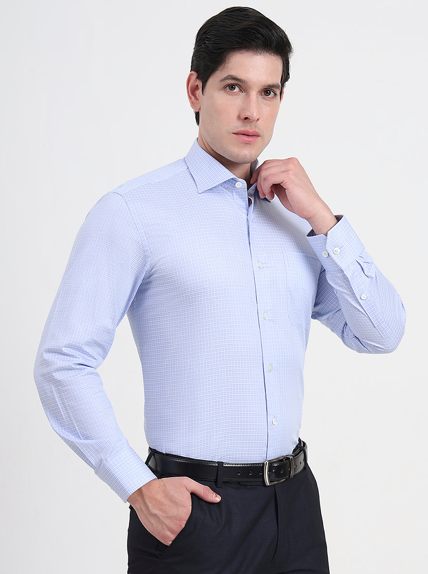 Light Blue Checked Slim Fit Formal Shirt | JadeBlue Super Luxe
