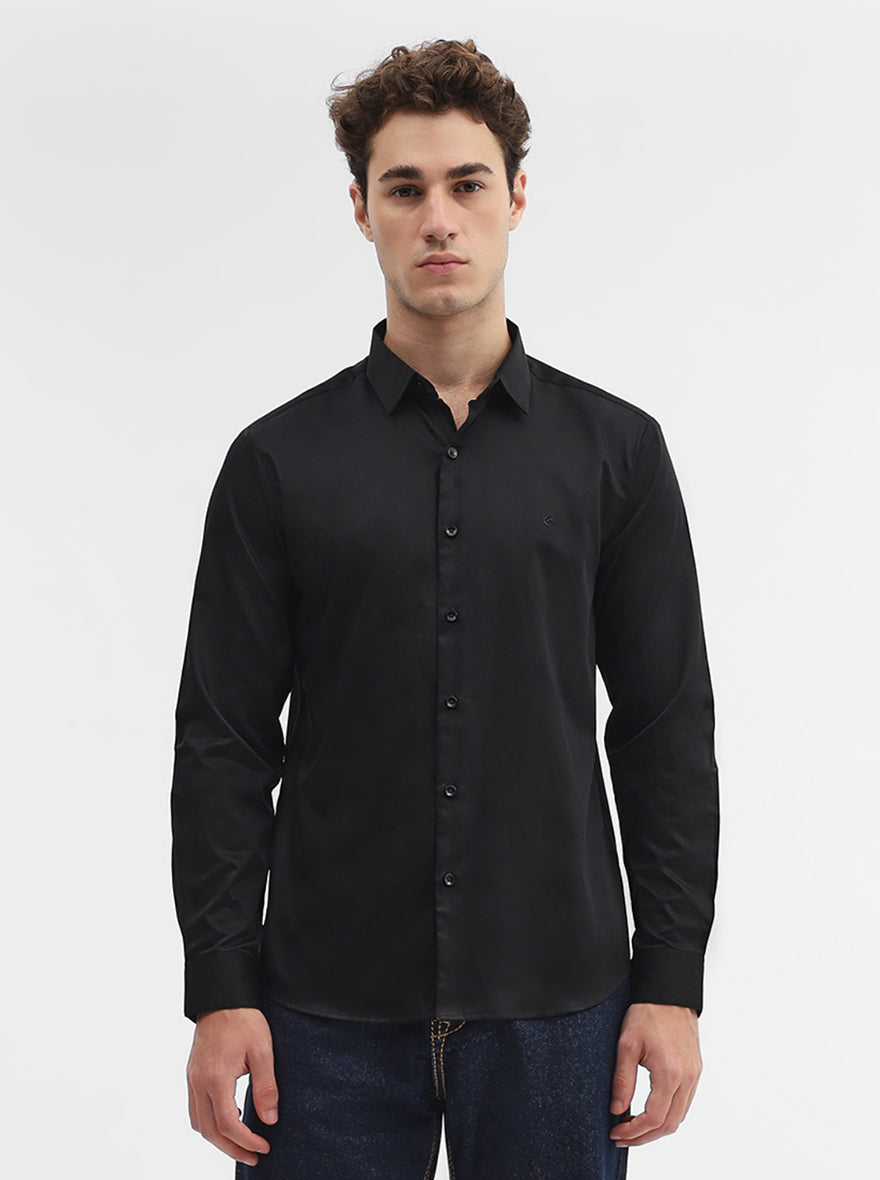 Black Solid Slim Fit Casual Shirt | Greenfibre