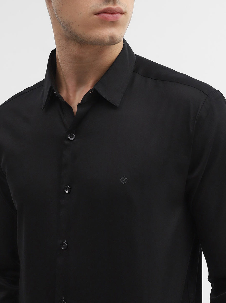 Black Solid Slim Fit Casual Shirt | Greenfibre