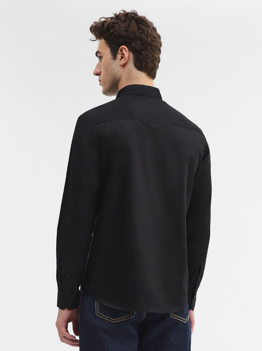 Black Solid Slim Fit Casual Shirt | Greenfibre
