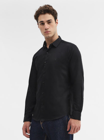 Black Solid Slim Fit Casual Shirt | Greenfibre