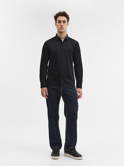 Black Solid Slim Fit Casual Shirt | Greenfibre
