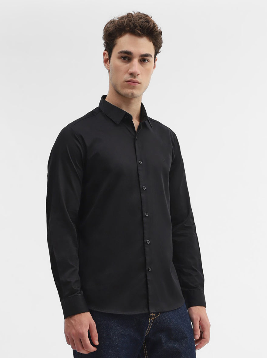 Black Solid Slim Fit Casual Shirt | Greenfibre
