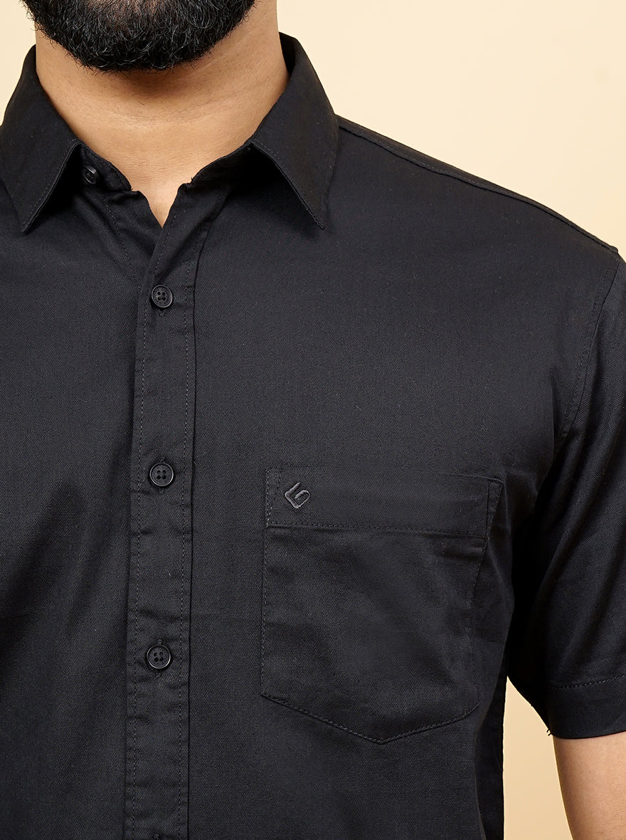 Black Solid Slim Fit Casual Shirt | Greenfibre