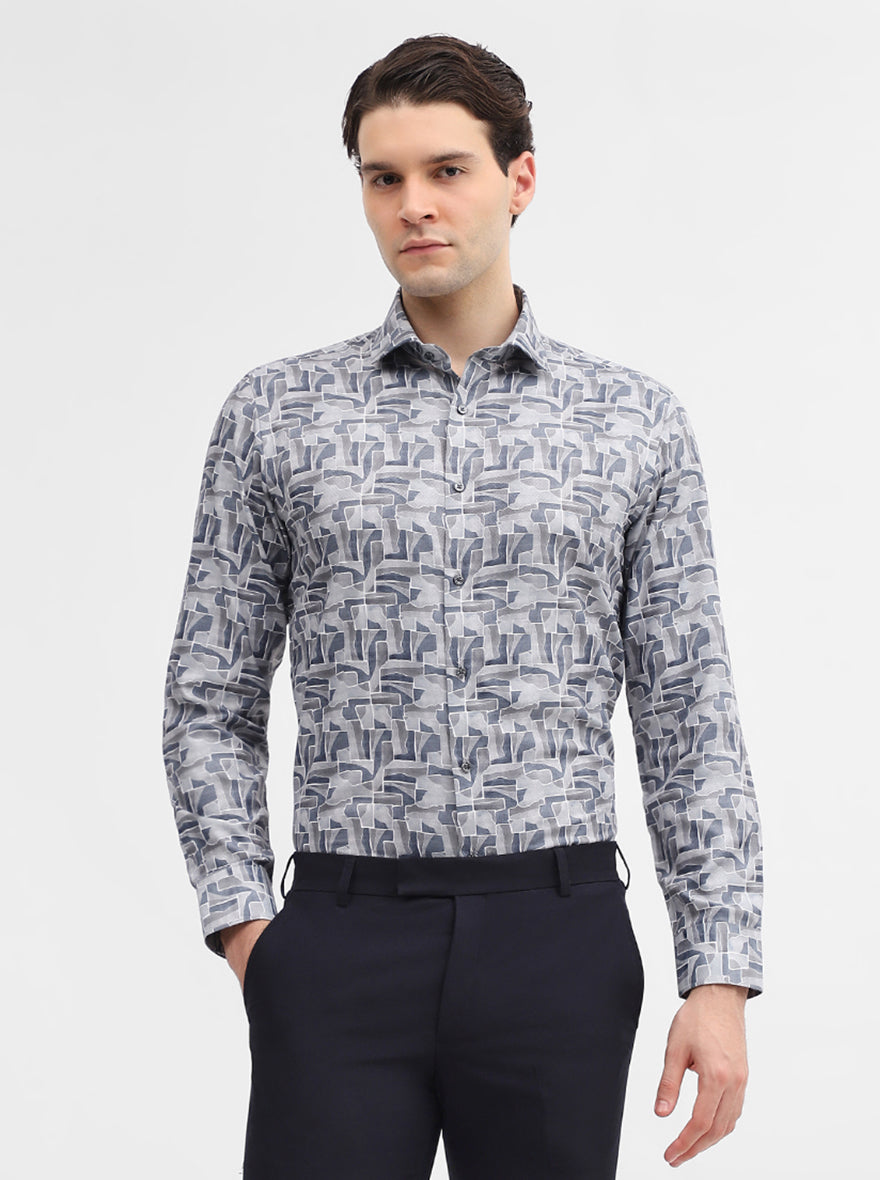 Grey Printed Slim Fit Party Wear Shirt | Greenfibre