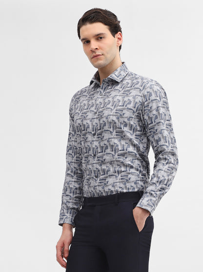 Grey Printed Slim Fit Party Wear Shirt | Greenfibre