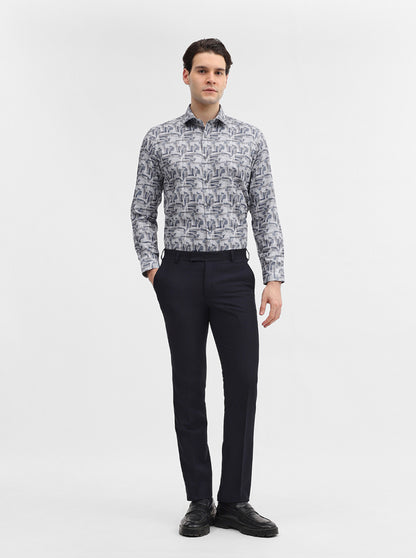 Grey Printed Slim Fit Party Wear Shirt | Greenfibre