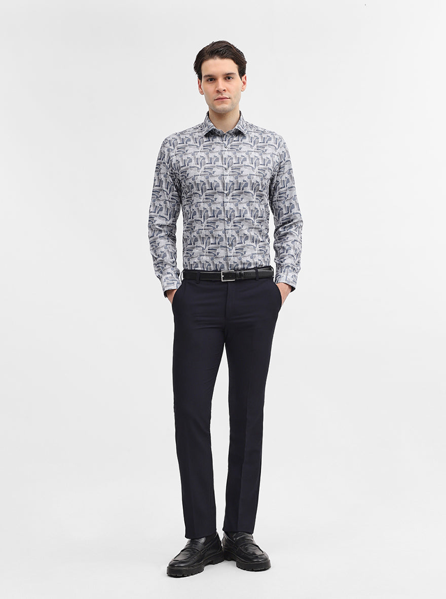 Grey Printed Slim Fit Party Wear Shirt | Greenfibre