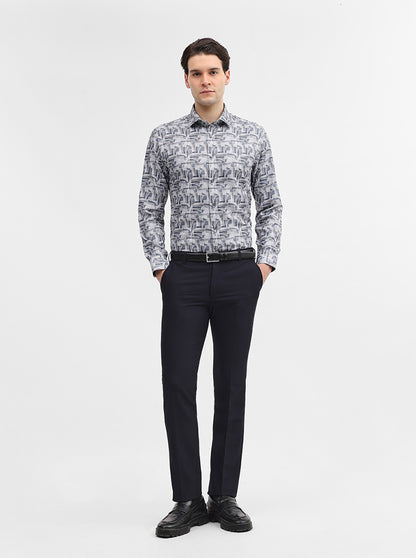 Grey Printed Slim Fit Party Wear Shirt | Greenfibre