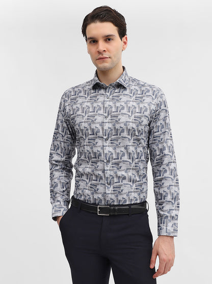 Grey Printed Slim Fit Party Wear Shirt | Greenfibre