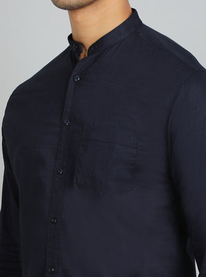 Navy Blue Solid Slim Fit Casual Shirt | Greenfibre