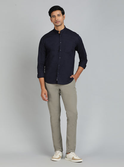 Navy Blue Solid Slim Fit Casual Shirt | Greenfibre