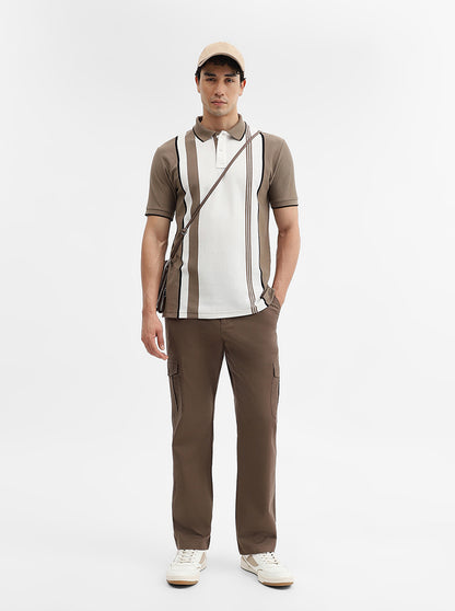Mouse & White Striped Slim Fit Polo T-Shirt | Greenfibre