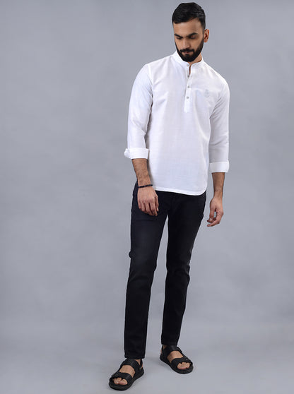 White Solid Slim Fit Party Wear Kurta | Wyre