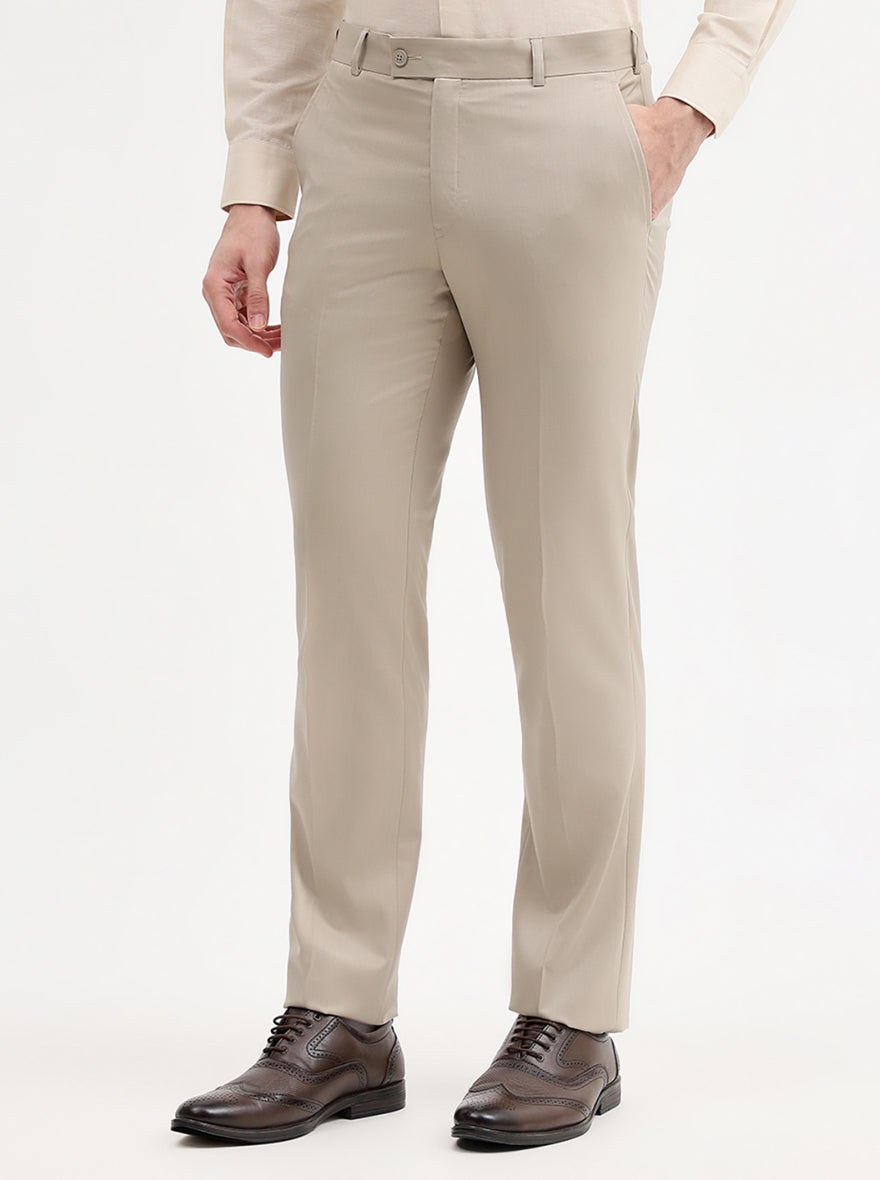 Fawn Solid Slim Fit Formal Trouser | JadeBlue Super Luxe