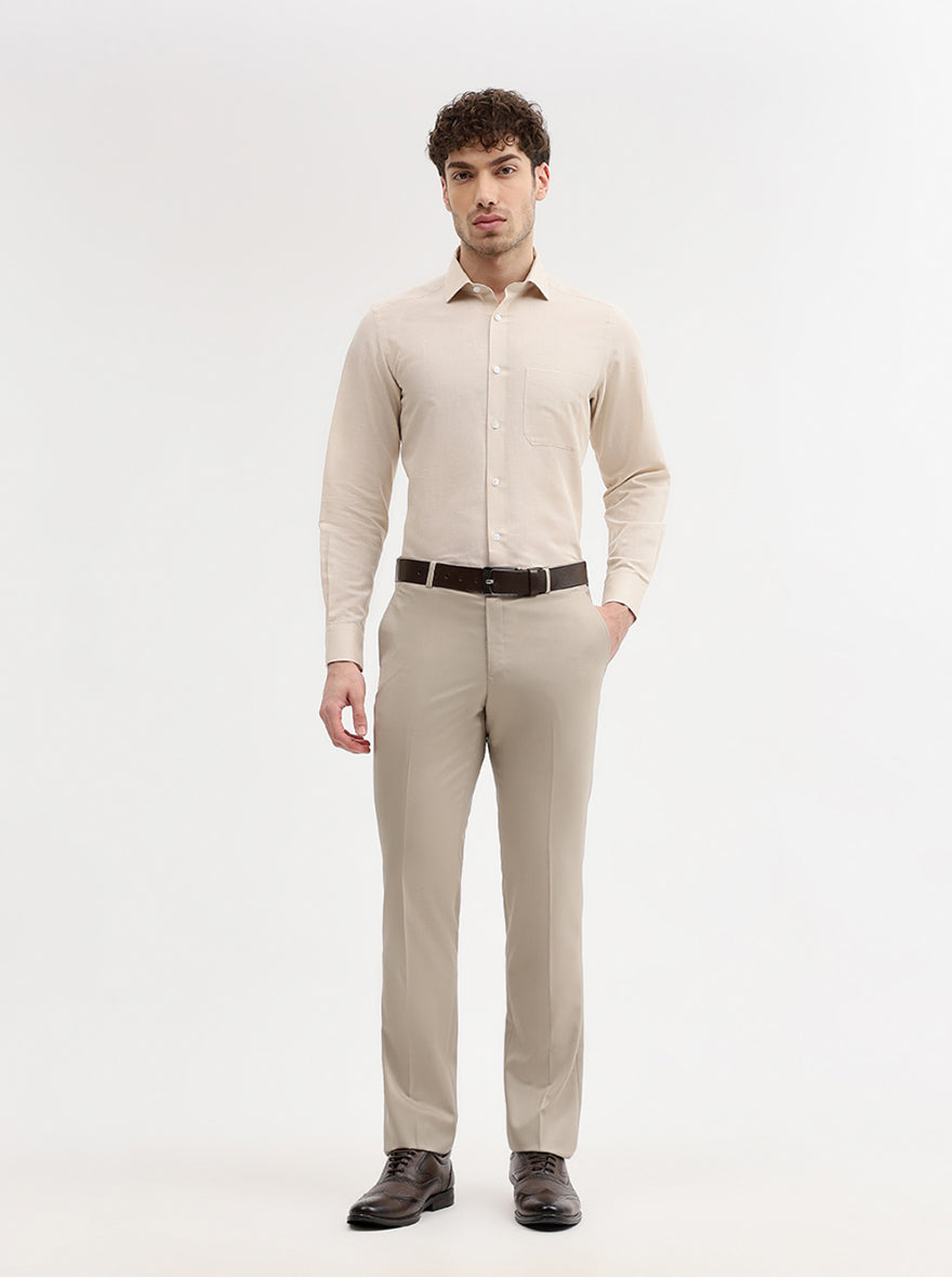 Fawn Solid Slim Fit Formal Trouser | JadeBlue Super Luxe