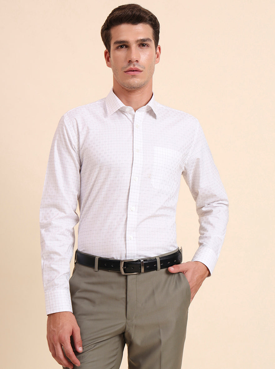 White & Brown Checked Regular Fit Formal Shirt | JadeBlue