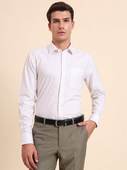 White & Brown Checked Regular Fit Formal Shirt | JadeBlue