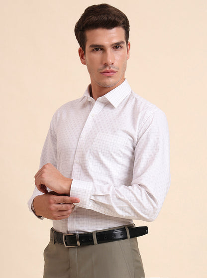 White & Brown Checked Regular Fit Formal Shirt | JadeBlue
