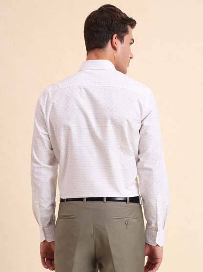 White & Brown Checked Regular Fit Formal Shirt | JadeBlue