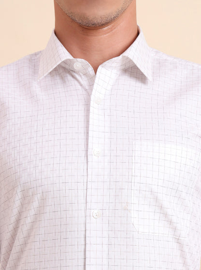 White & Brown Checked Regular Fit Formal Shirt | JadeBlue