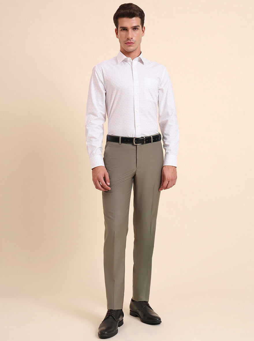 White & Brown Checked Regular Fit Formal Shirt | JadeBlue