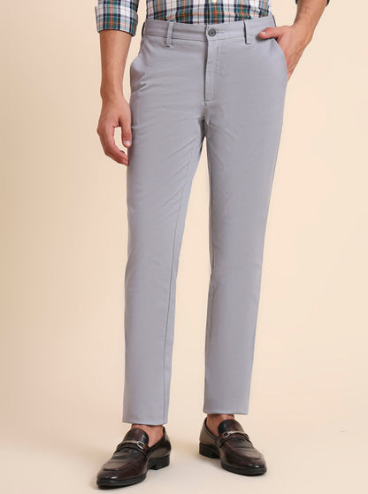 Blue Solid Uno Fit Casual Trouser | JadeBlue