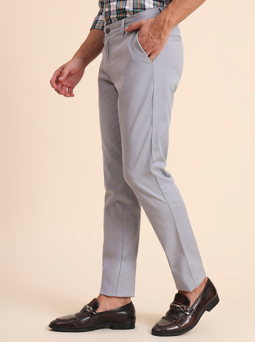 Blue Solid Uno Fit Casual Trouser | JadeBlue