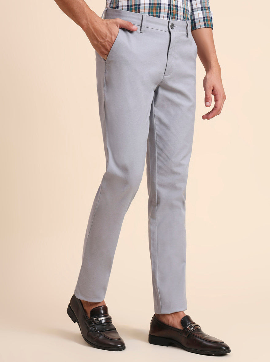 Blue Solid Uno Fit Casual Trouser | JadeBlue