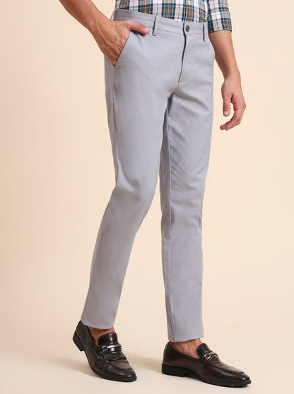 Blue Solid Uno Fit Casual Trouser | JadeBlue