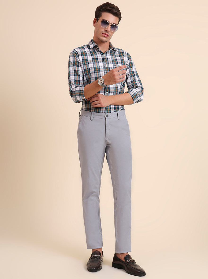 Blue Solid Uno Fit Casual Trouser | JadeBlue