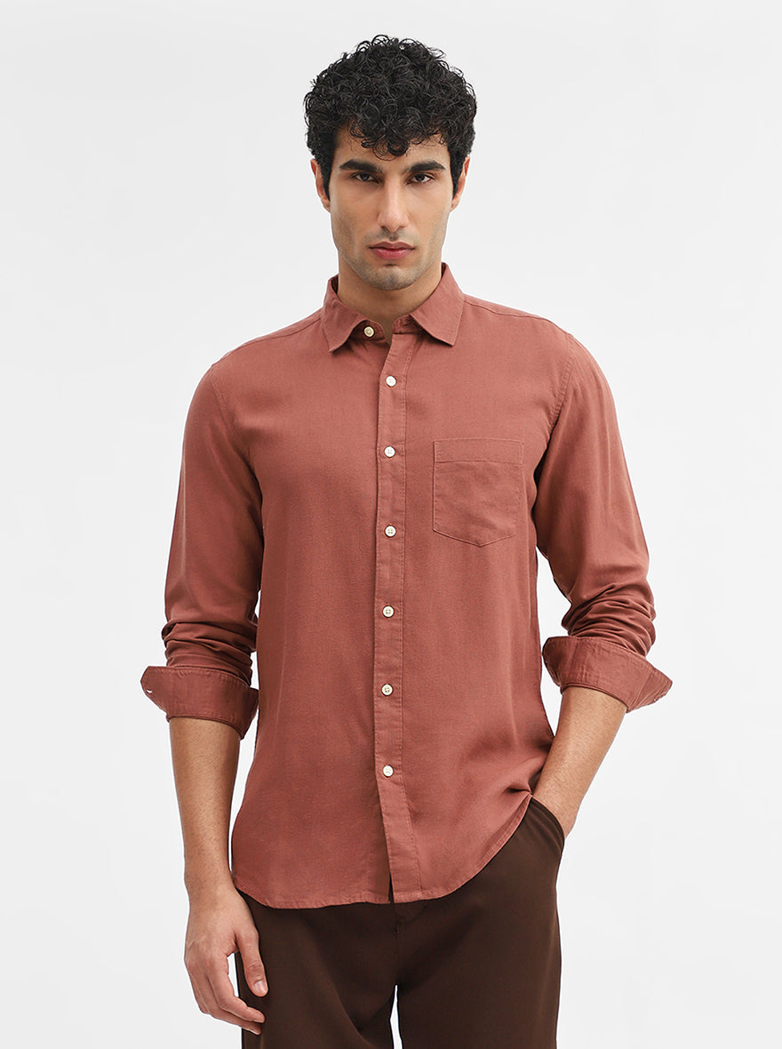 Rust Solid Slim Fit Casual Shirt | JadeBlue